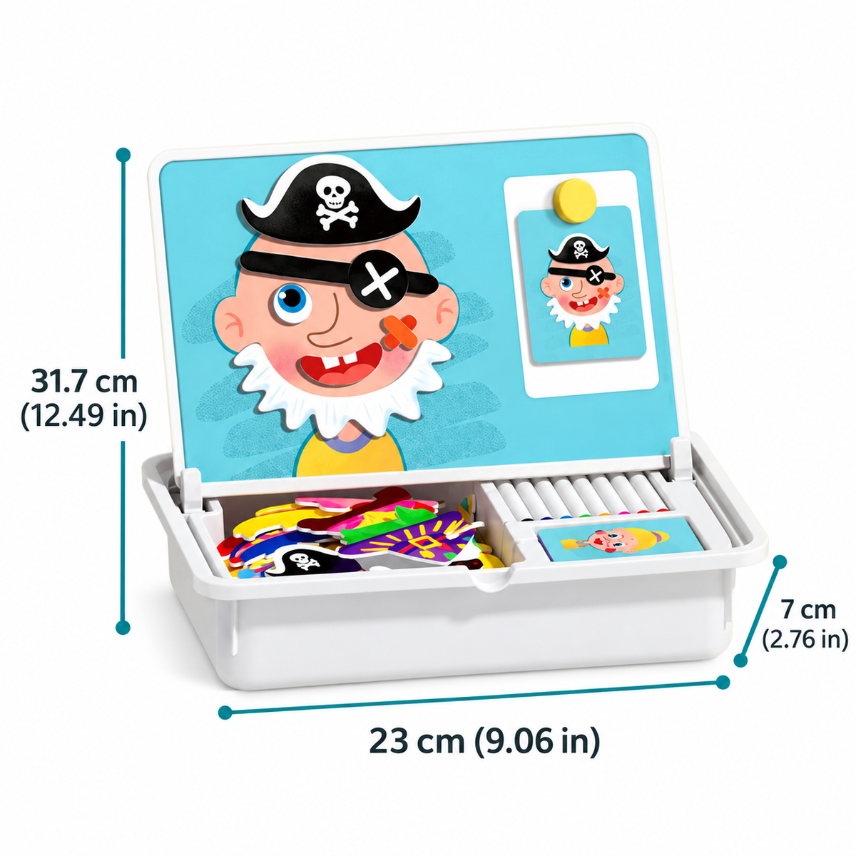Case dimensions: 23 cm wide, 7 cm deep, 31.7 cm open height