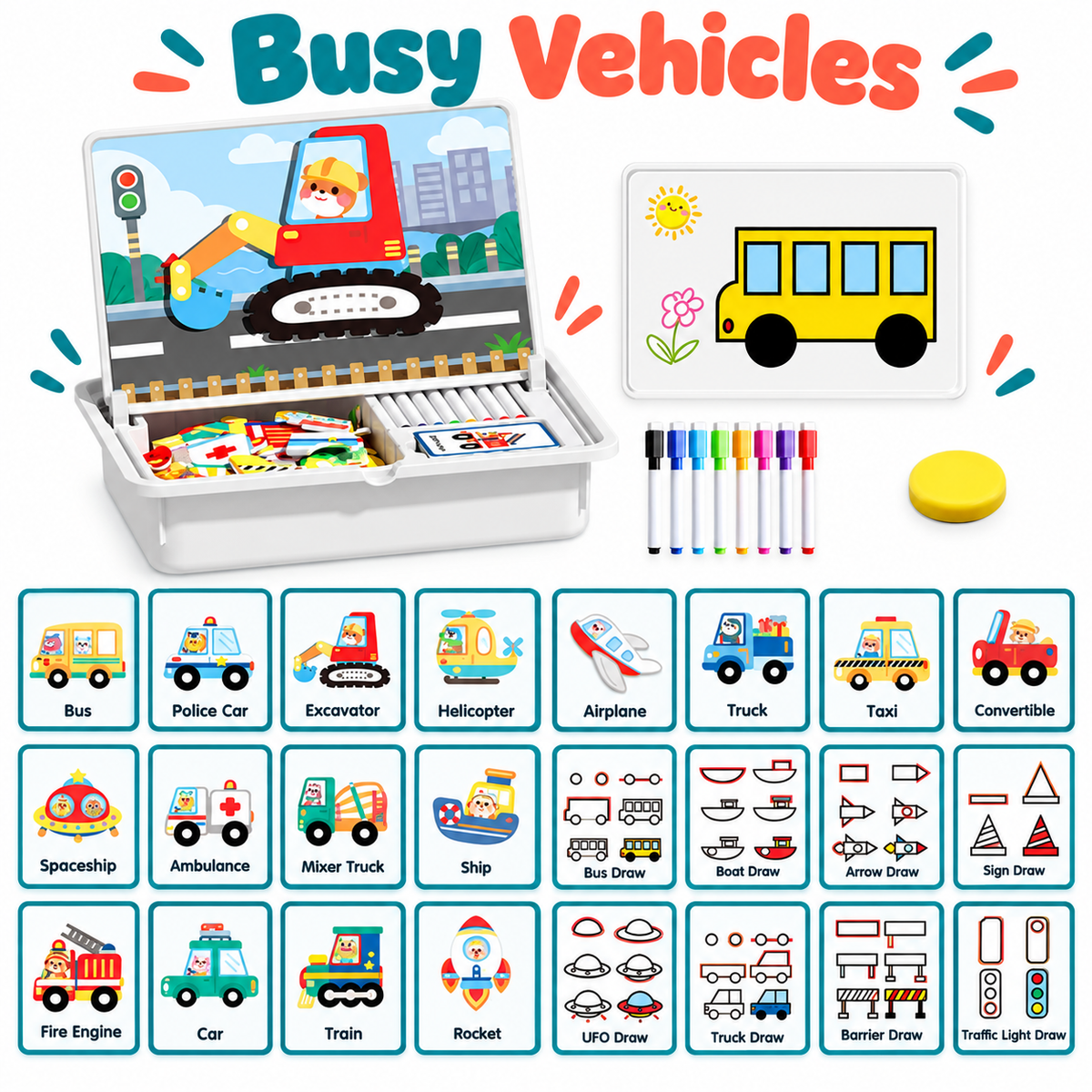 Busy Vehicles contents and cards