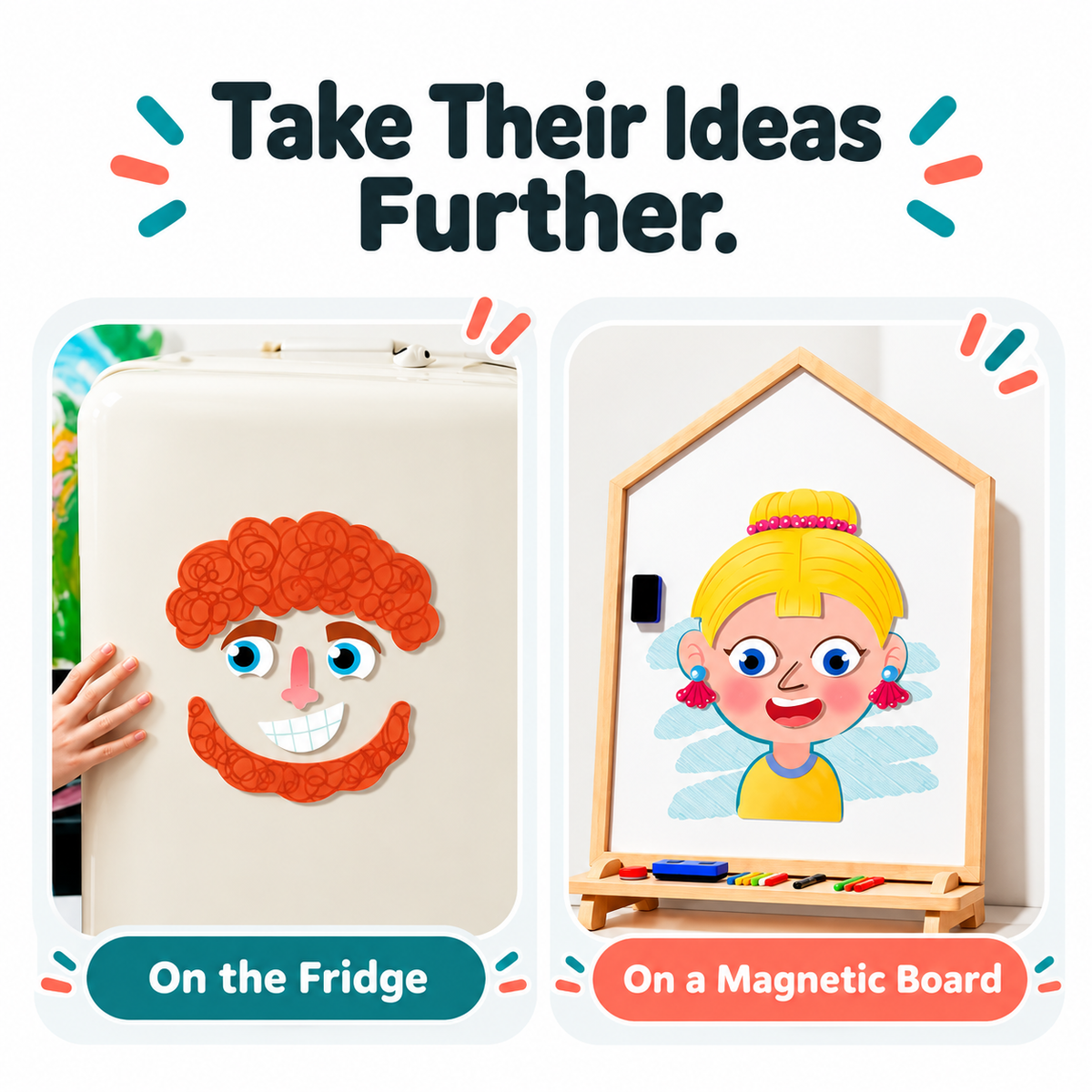 Magnetic pieces on compatible surfaces