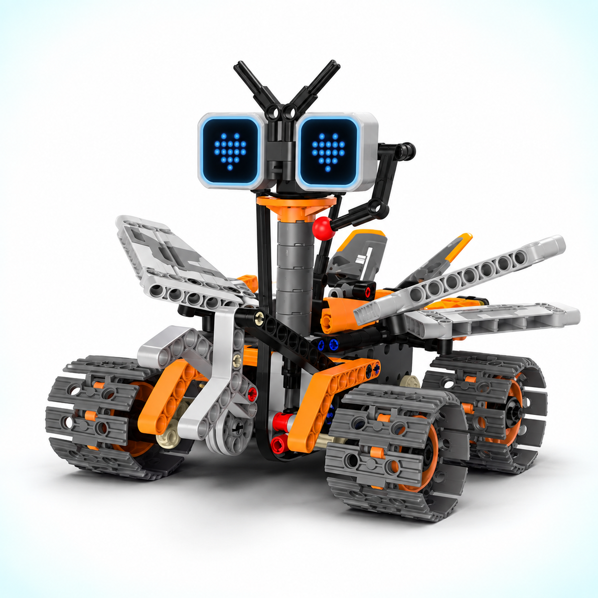 Orange and gray Commander robot with blue LED eyes